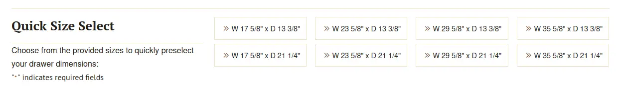 Drawer Preset Sizes